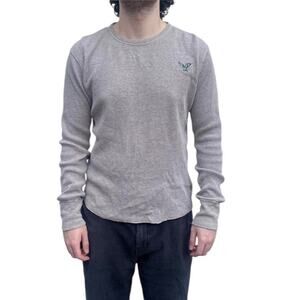 AMERICAN EAGLE Y2K Shirt Mens Size XL Gray Thermal Long Sleeve Vintage Fit Retro